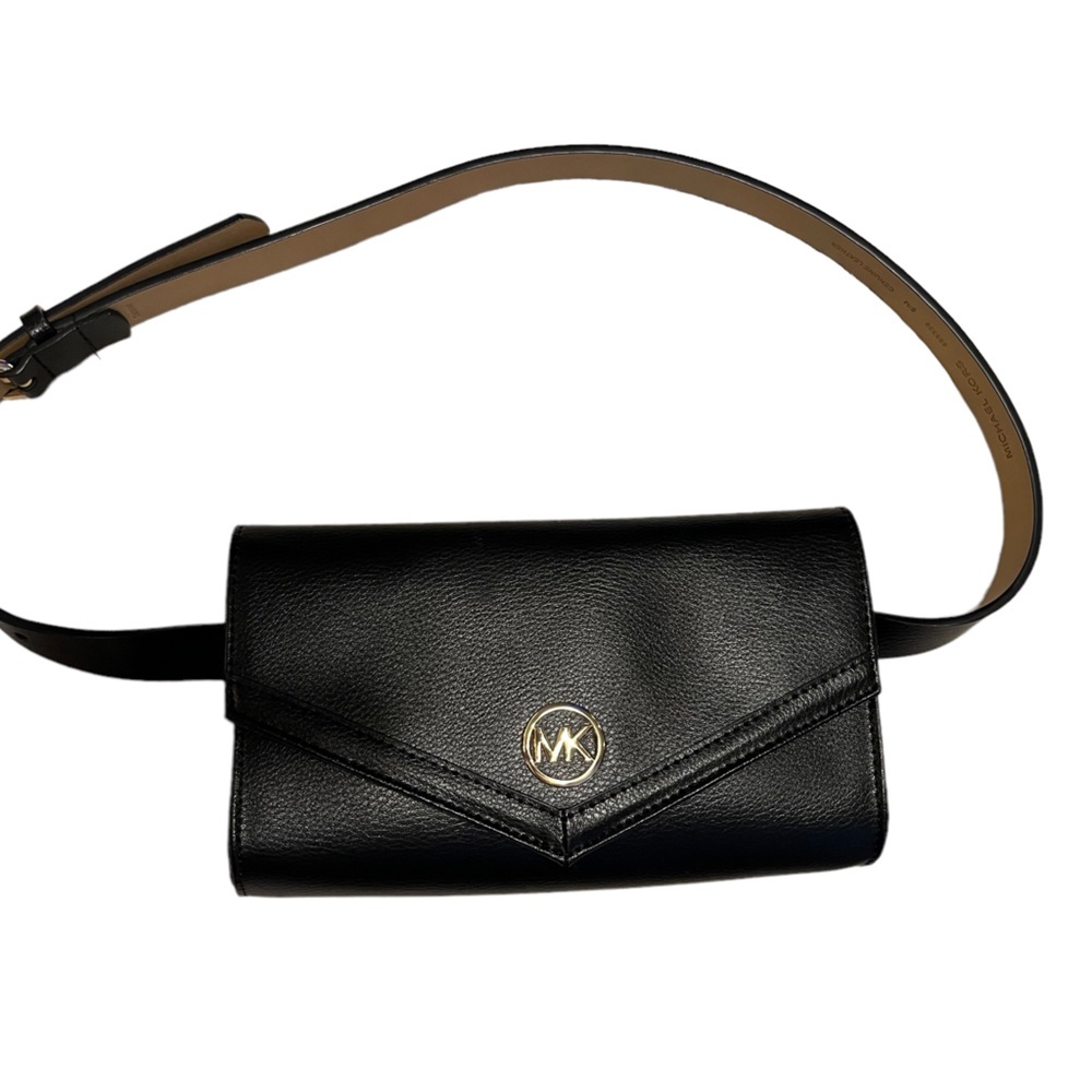 Michael Kors Black Leather Belt/Travel Bag with Signature Logo in Gold Tone ✨ - Picture 6 of 12